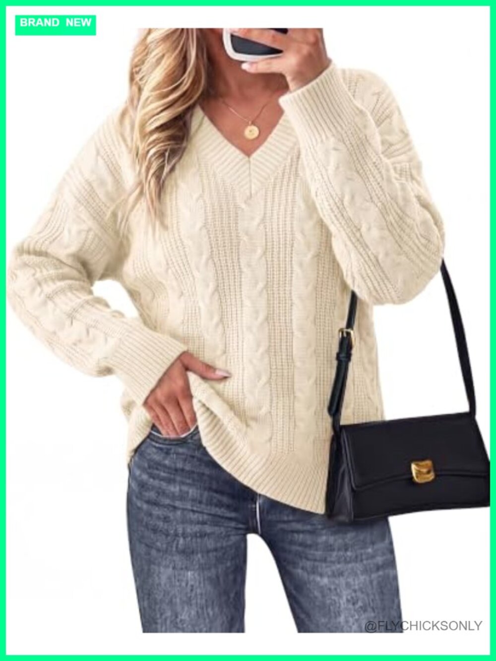 Oversized V Neck Cable Knit Pullover Sweater